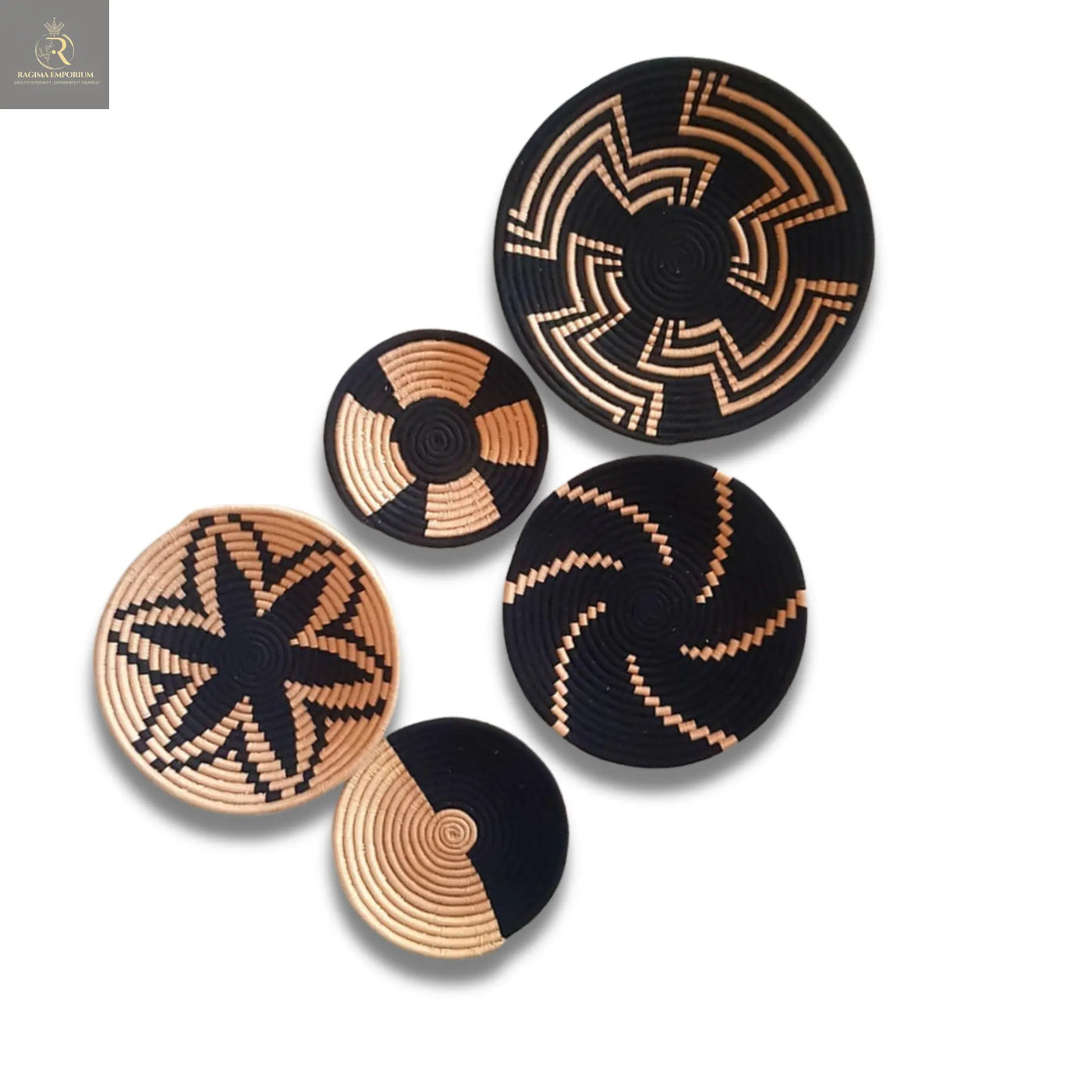 Handwoven Wall Decor Set Black & Natural Artistic Designs - RAGIMA Emporium