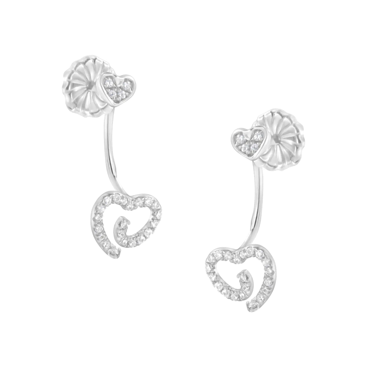 .925 Sterling Silver 1/4 Cttw Diamond Swirl Heart Front/Back Earrings (I-J Color, I2-I3 Clarity) - RAGIMA Emporium