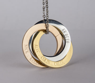 Personalized Russian Rings Eternity Necklace, Personalized Interlocked - RAGIMA Emporium