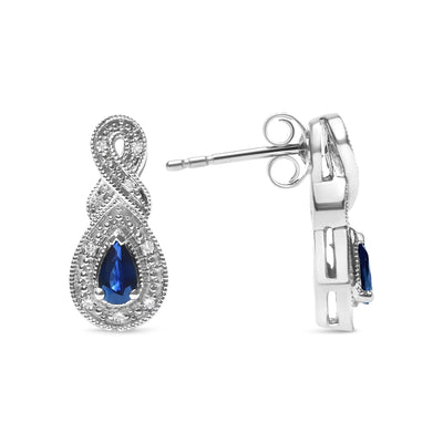 .925 Sterling Silver 4.5 x 3mm Pear Sapphire Gemstone and Diamond Accent Infinity Drop Stud Earrings (H-I Color, SI1-SI2 Clarity) - RAGIMA Emporium