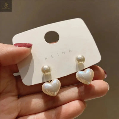 Imitation Pearl Earrings For Women Heart Round Stud Earrings Elegant - RAGIMA Emporium