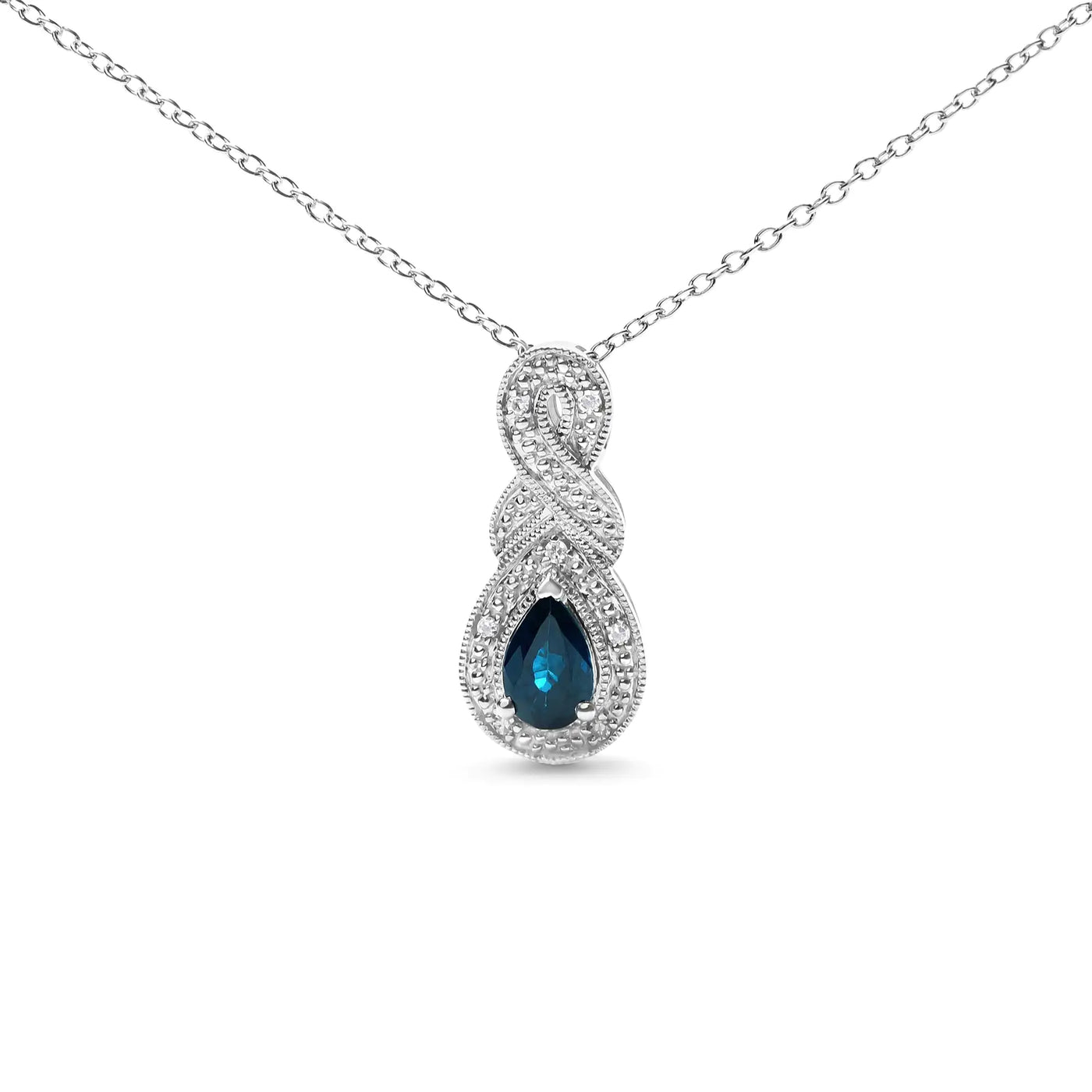 .925 Sterling Silver 6x4mm Pear Sapphire and Diamond Accent Infinity Drop 18" Pendant Necklace (H-I Color, SI1-SI2 Clarity) - RAGIMA Emporium