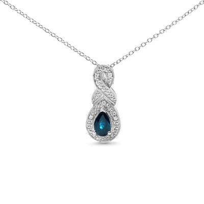 .925 Sterling Silver 6x4mm Pear Sapphire and Diamond Accent Infinity Drop 18" Pendant Necklace (H-I Color, SI1-SI2 Clarity) - RAGIMA Emporium