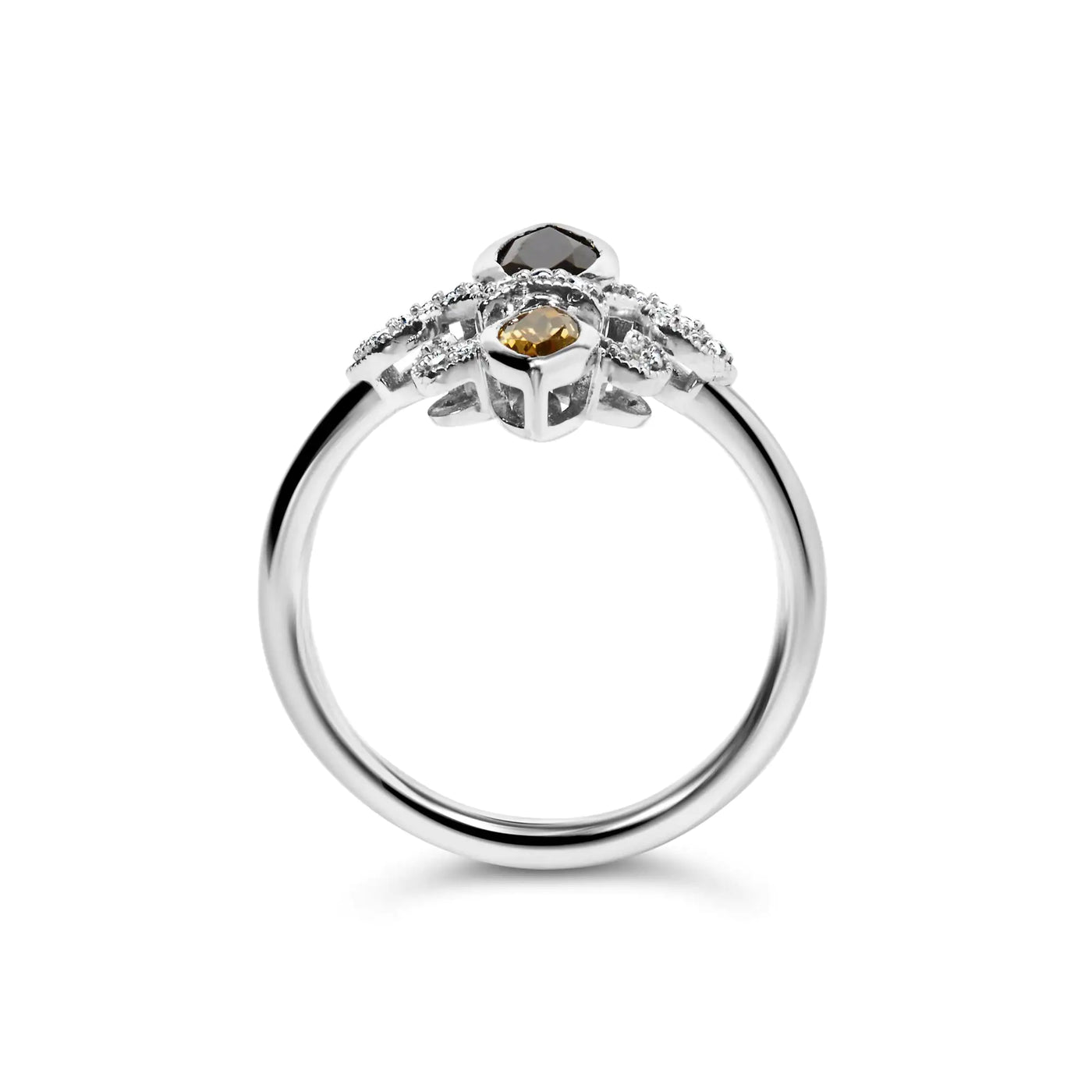 .925 Sterling Silver Black Onyx and Yellow Citrine Marquise and Diamond Accent Fleur De Lis Ring (H-I Color, SI1-SI2 Clarity) - RAGIMA Emporium