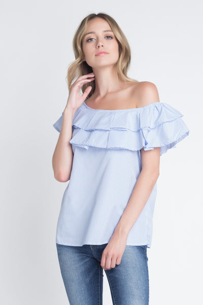 Women's Striped Off Shoulder Ruffle Stripe Blouse - RAGIMA Emporium