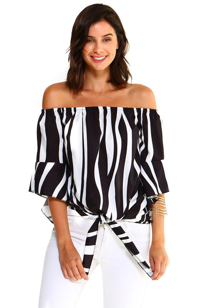 Women's Strapless Striped Bandage Blouse - RAGIMA Emporium