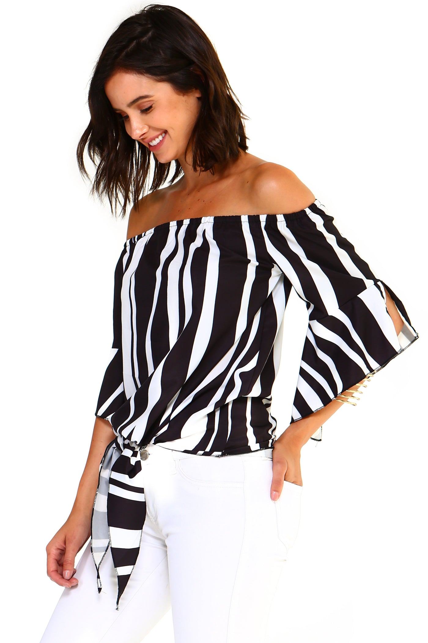 Women's Strapless Striped Bandage Blouse - RAGIMA Emporium