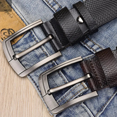 Men's Vintage Cowhide Belt Mesh Embossed Pin Buckle Casual Pants Belt - RAGIMA Emporium