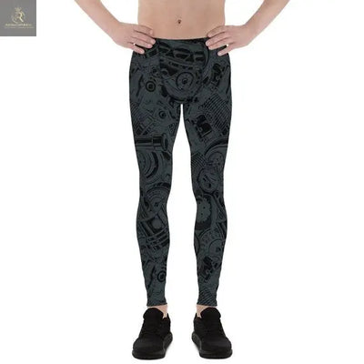 Mens Leggings - Black Leggings with Auto Parts - RAGIMA Emporium