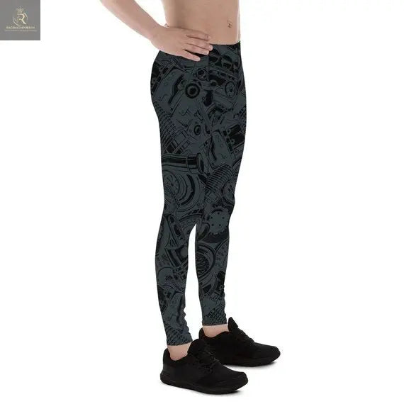 Mens Leggings - Black Leggings with Auto Parts - RAGIMA Emporium