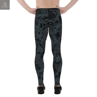 Mens Leggings - Black Leggings with Auto Parts - RAGIMA Emporium