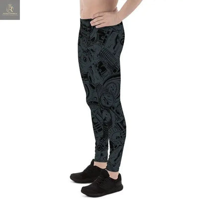 Mens Leggings - Black Leggings with Auto Parts - RAGIMA Emporium