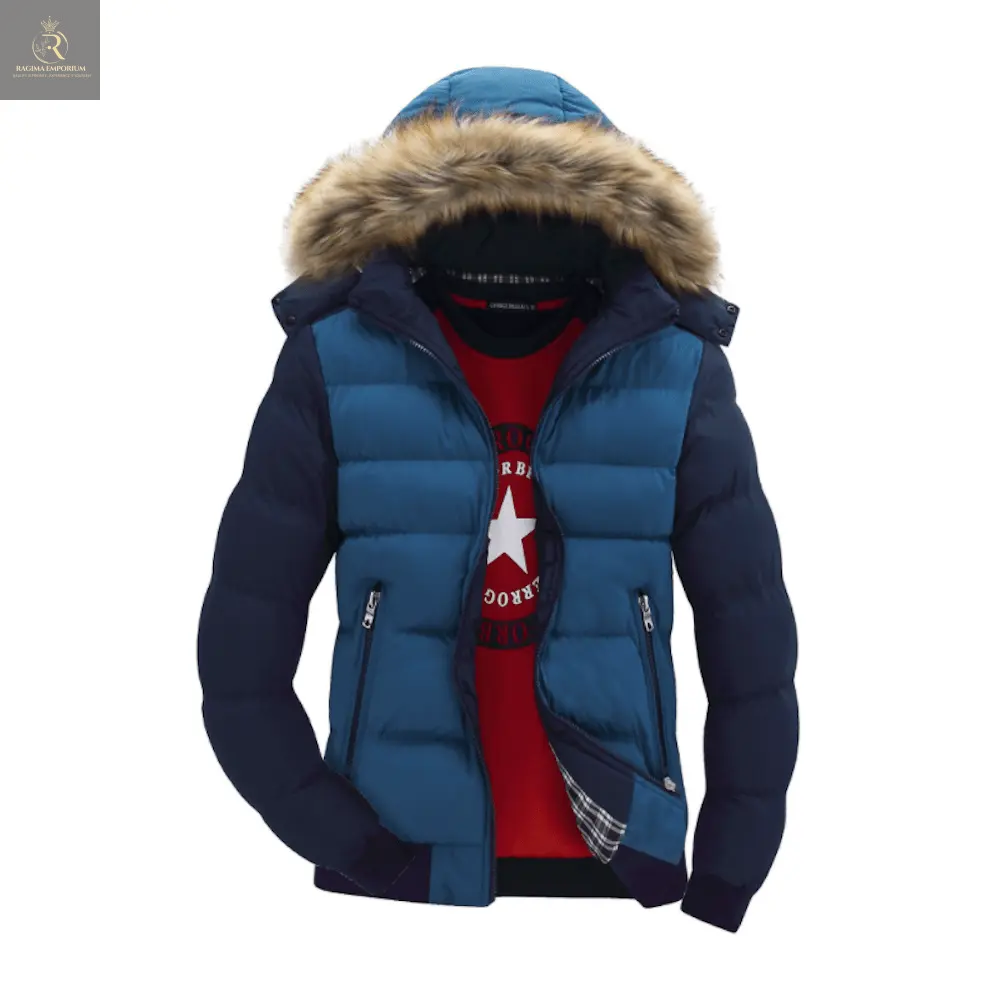 Mens Two Tone Puffer Jacket with Removable Hood - RAGIMA Emporium