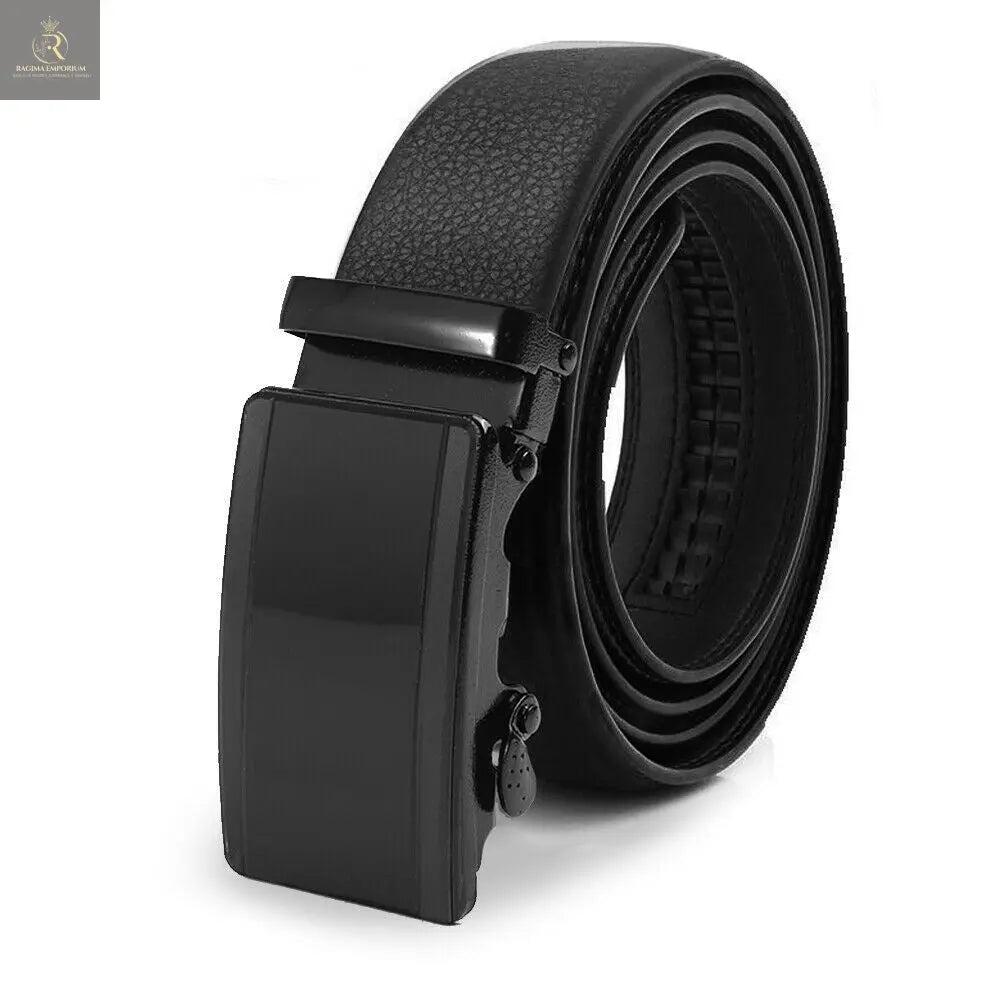 Microfiber Leather Belt For Men BLACK Ratchet Belt Automatic Buckle Closure USA - RAGIMA Emporium