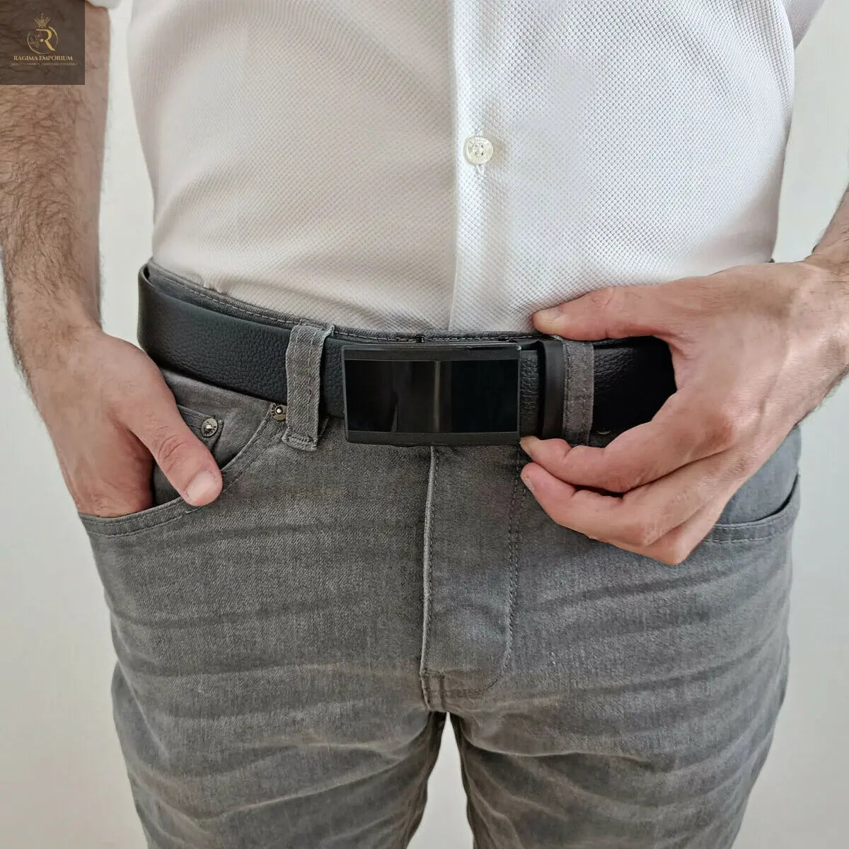 Microfiber Leather Belt For Men BLACK Ratchet Belt Automatic Buckle Closure USA - RAGIMA Emporium