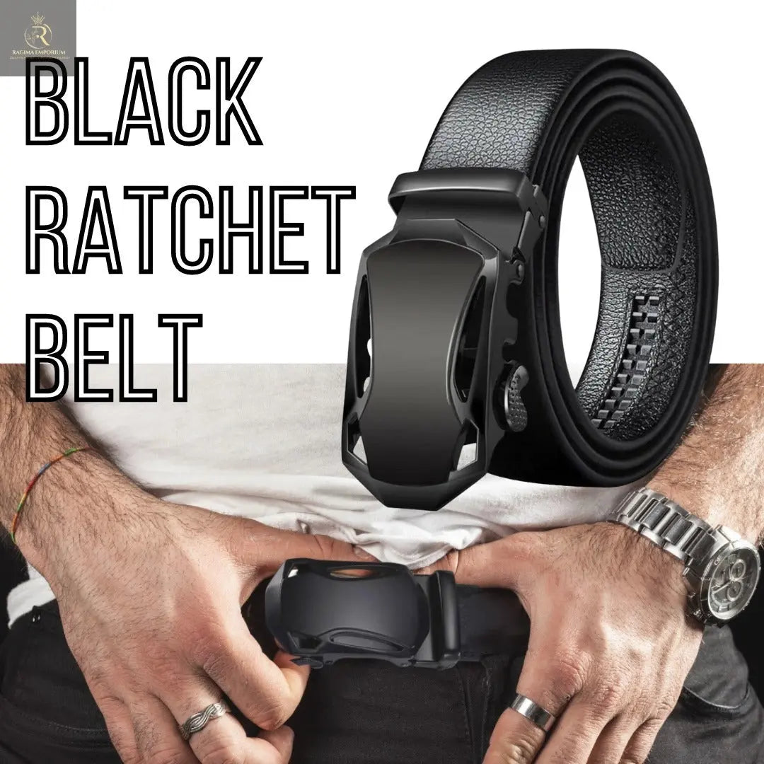 Microfiber Leather Ratchet Belt Adjustable Automatic Buckle Black Belts For Men - RAGIMA Emporium