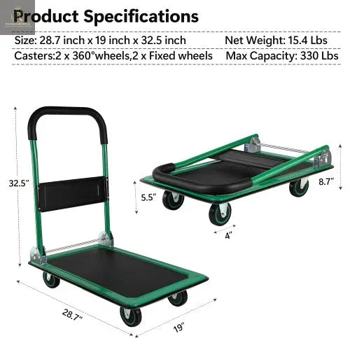 Mobile Platform Trolley Home Large Foldable Cart Cart Cart 330 Lb Capacity Heavy Duty Saving Space-Saving Foldable Swivel Pusher Flat Bed Car. - RAGIMA Emporium