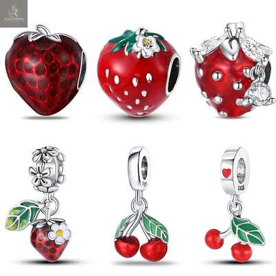 New 925 Silver Color Strawberry Cherry Fruit Series Charms Beads Fit - RAGIMA Emporium