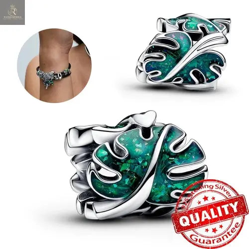 New Arrivals 925 Sterling Silver Green Monstera Leaves Climbing Frog - RAGIMA Emporium