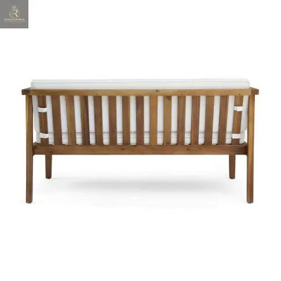 Outdoor 4-Seater Acacia Wood Chat Set With Coffee Table With Cushions, Teak And Beige - RAGIMA Emporium