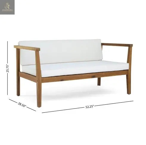 Outdoor 4-Seater Acacia Wood Chat Set With Coffee Table With Cushions, Teak And Beige - RAGIMA Emporium