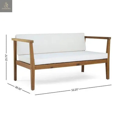 Outdoor 4-Seater Acacia Wood Chat Set With Coffee Table With Cushions, Teak And Beige - RAGIMA Emporium