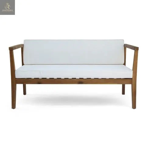 Outdoor 4-Seater Acacia Wood Chat Set With Coffee Table With Cushions, Teak And Beige - RAGIMA Emporium