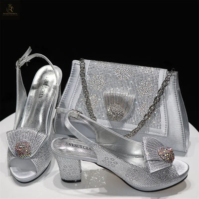 Peep Toe Shoes Rhinestone Chunky Heel High Heel Clutch - RAGIMA Emporium