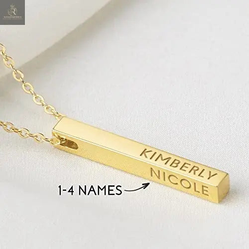 Personalized Mother Necklace, 4 Side Bar Necklace, Kids Names Necklace - RAGIMA Emporium