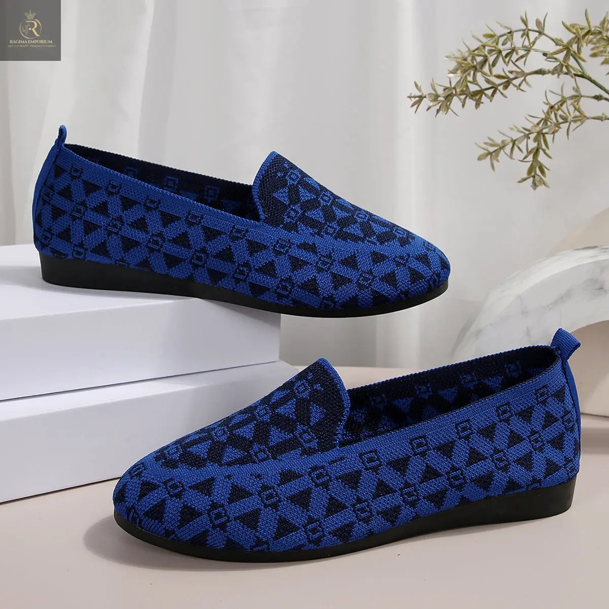 Printed Round Toe Flat Shoes Fashion Casual Hollow Breathable Knitted Shoes Loafers For Women - RAGIMA Emporium