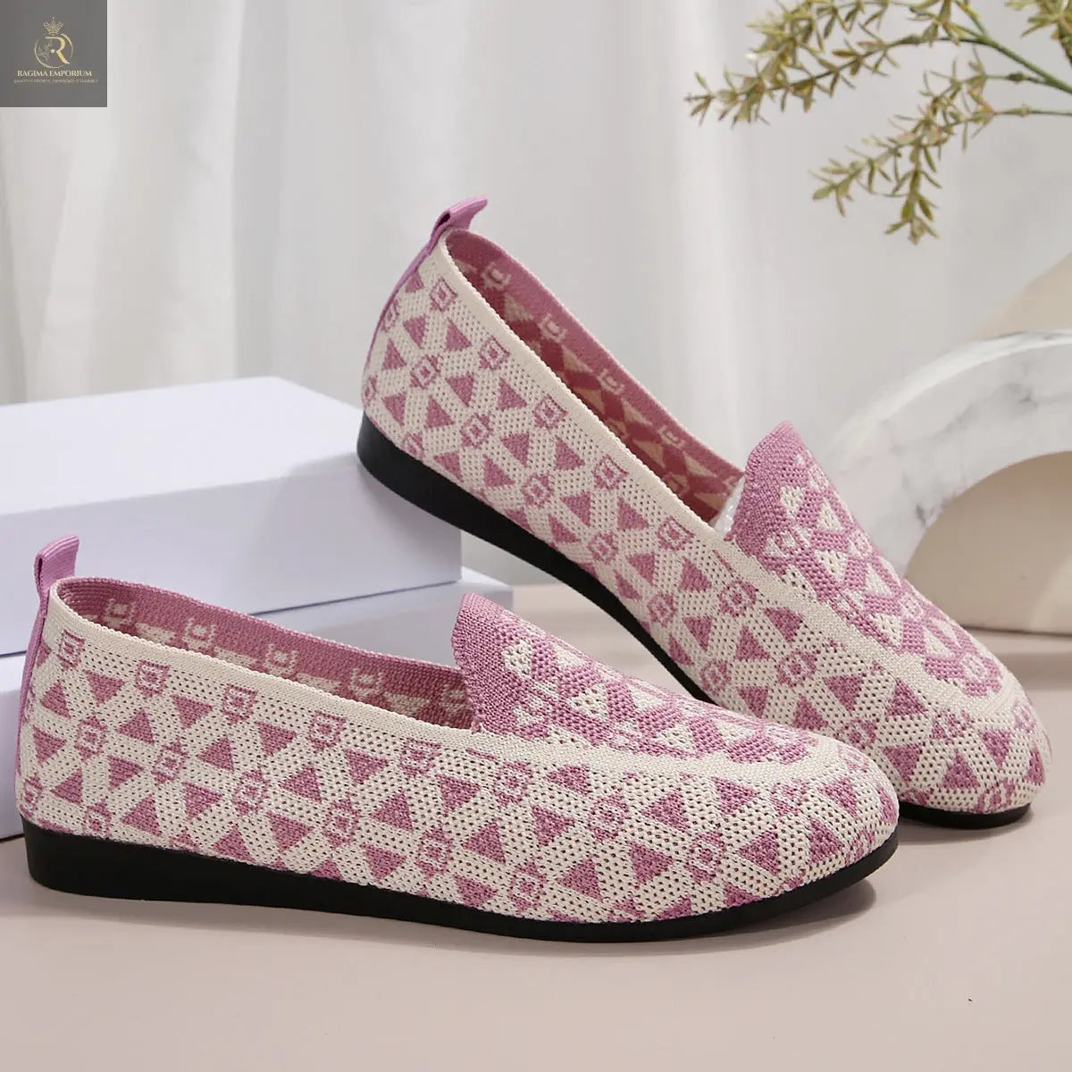 Printed Round Toe Flat Shoes Fashion Casual Hollow Breathable Knitted Shoes Loafers For Women - RAGIMA Emporium