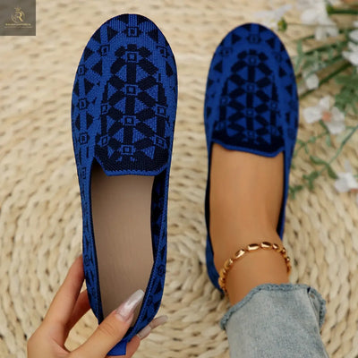 Printed Round Toe Flat Shoes Fashion Casual Hollow Breathable Knitted Shoes Loafers For Women - RAGIMA Emporium