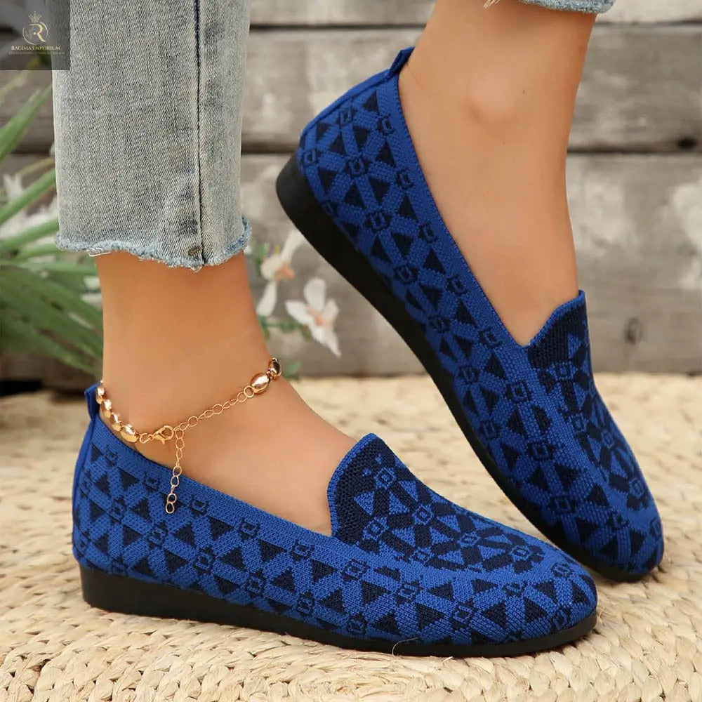 Printed Round Toe Flat Shoes Fashion Casual Hollow Breathable Knitted Shoes Loafers For Women - RAGIMA Emporium