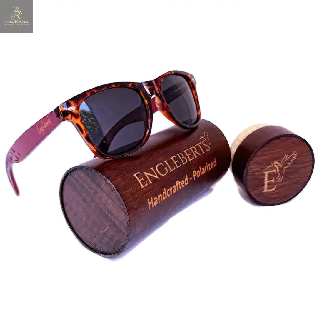 Red Bamboo Tortoise Framed Sunglasses With Wood Case, Artisan Engraved - RAGIMA Emporium