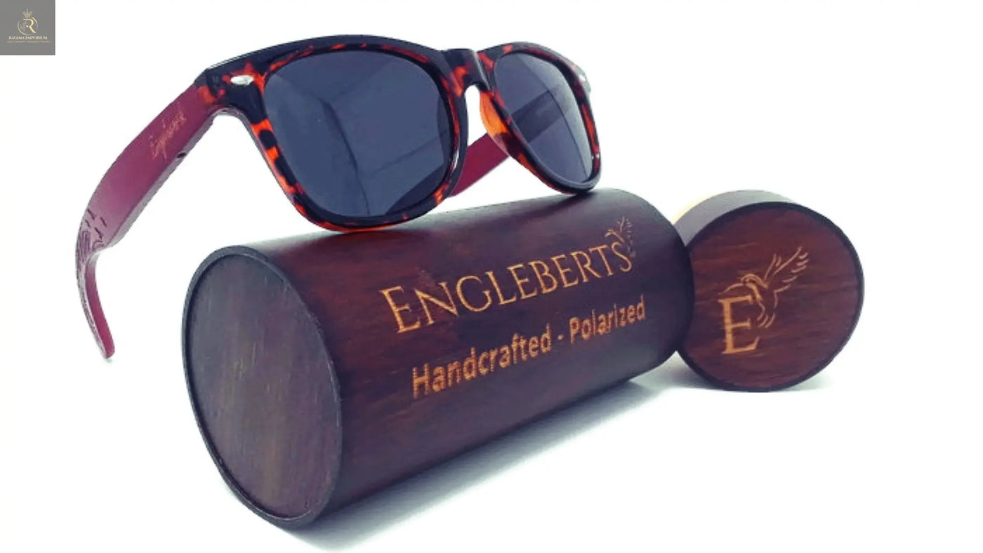 Red Bamboo Tortoise Framed Sunglasses With Wood Case, Artisan Engraved - RAGIMA Emporium