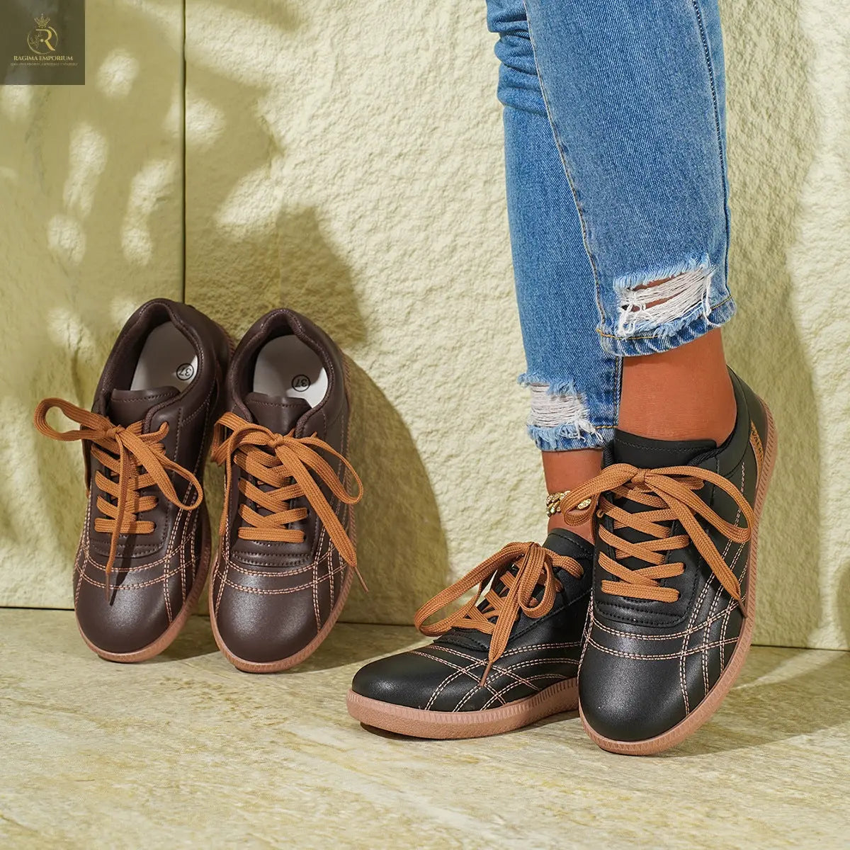 Retro Lace-Up Sneakers Fashion Casual Thick-soled Sports Shoes For Women Round Toe Slip On Casual Shoes - RAGIMA Emporium