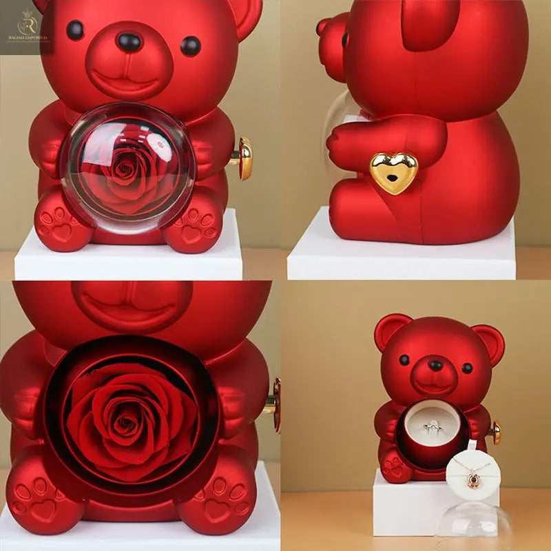 Rotating Bear Gift Box Rose Jewelry Box - RAGIMA Emporium