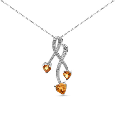 .925 Sterling Silver 3-Stone Heart Shape Citrine and Diamond Accent Spiral Drop 18" Pendant Necklace (H-I Color, SI1-SI2 Clarity) - RAGIMA Emporium