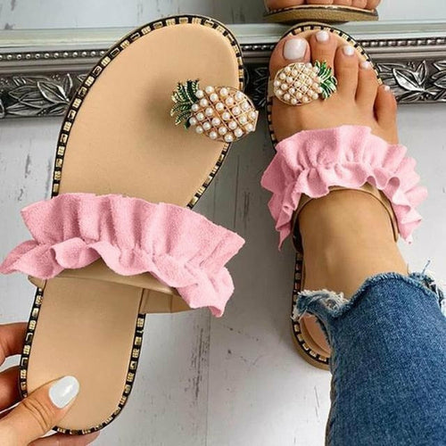 Pineapple Pearl Beach Slides Flat Toe Casual Womens Slippers - RAGIMA Emporium