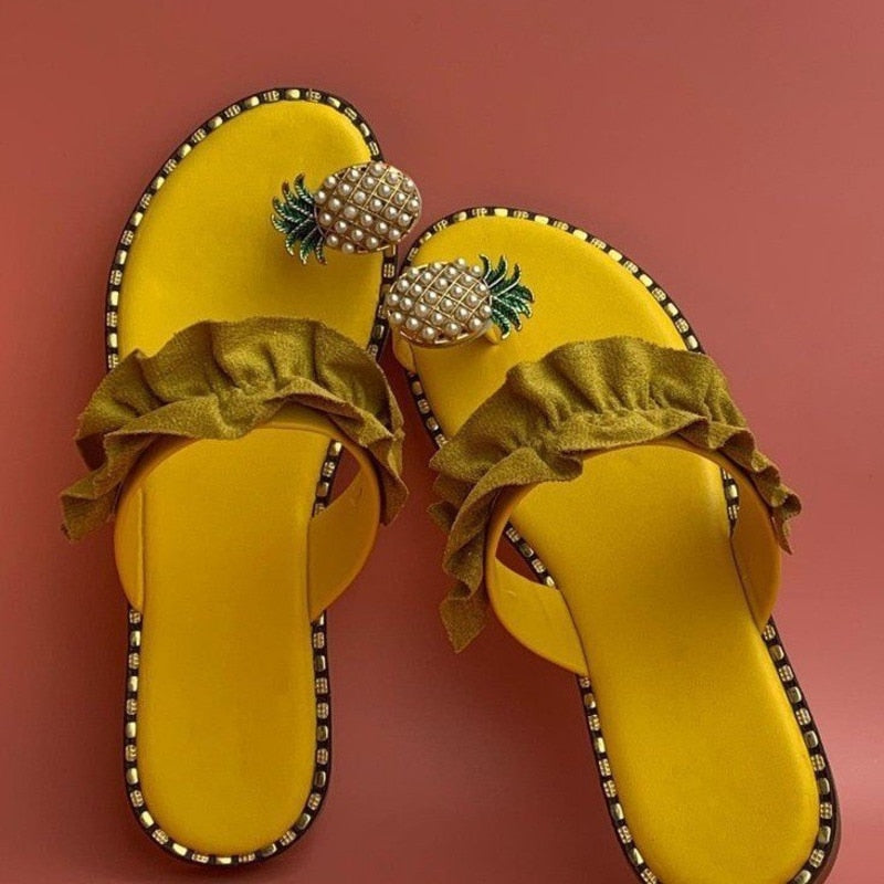 Pineapple Pearl Beach Slides Flat Toe Casual Womens Slippers - RAGIMA Emporium