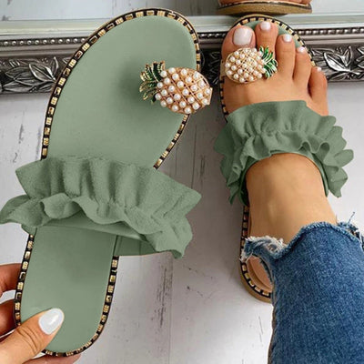 Pineapple Pearl Beach Slides Flat Toe Casual Womens Slippers - RAGIMA Emporium