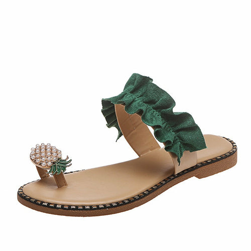 Pineapple Pearl Beach Slides Flat Toe Casual Womens Slippers - RAGIMA Emporium