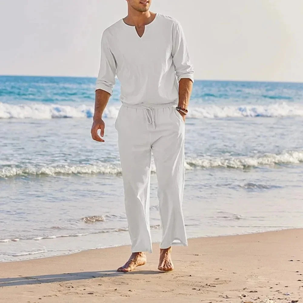 Casual Cotton Linen Two Piece Men Set - RAGIMA Emporium