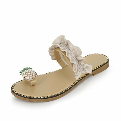 Pineapple Pearl Beach Slides Flat Toe Casual Womens Slippers - RAGIMA Emporium