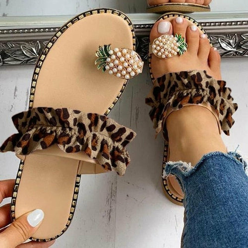 Pineapple Pearl Beach Slides Flat Toe Casual Womens Slippers - RAGIMA Emporium