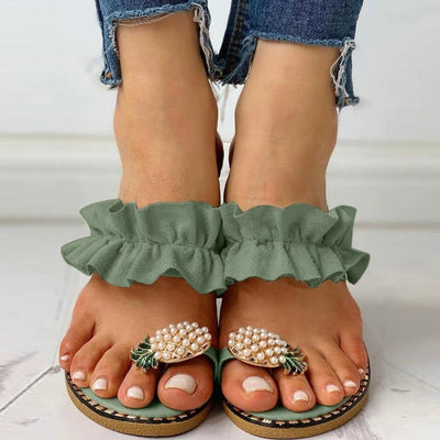 Pineapple Pearl Beach Slides Flat Toe Casual Womens Slippers - RAGIMA Emporium