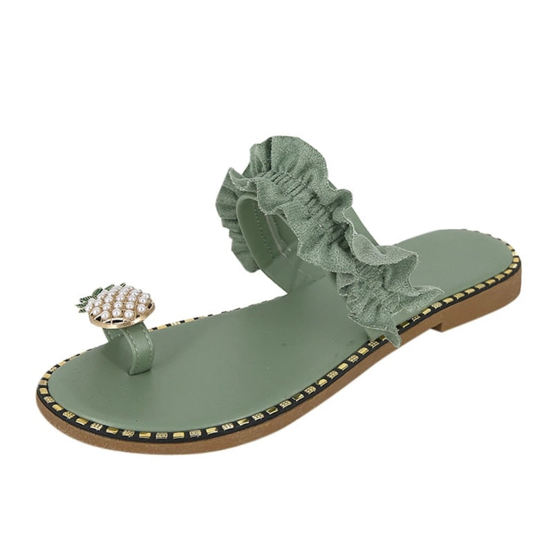 Pineapple Pearl Beach Slides Flat Toe Casual Womens Slippers - RAGIMA Emporium