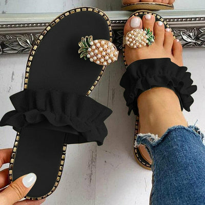 Pineapple Pearl Beach Slides Flat Toe Casual Womens Slippers - RAGIMA Emporium