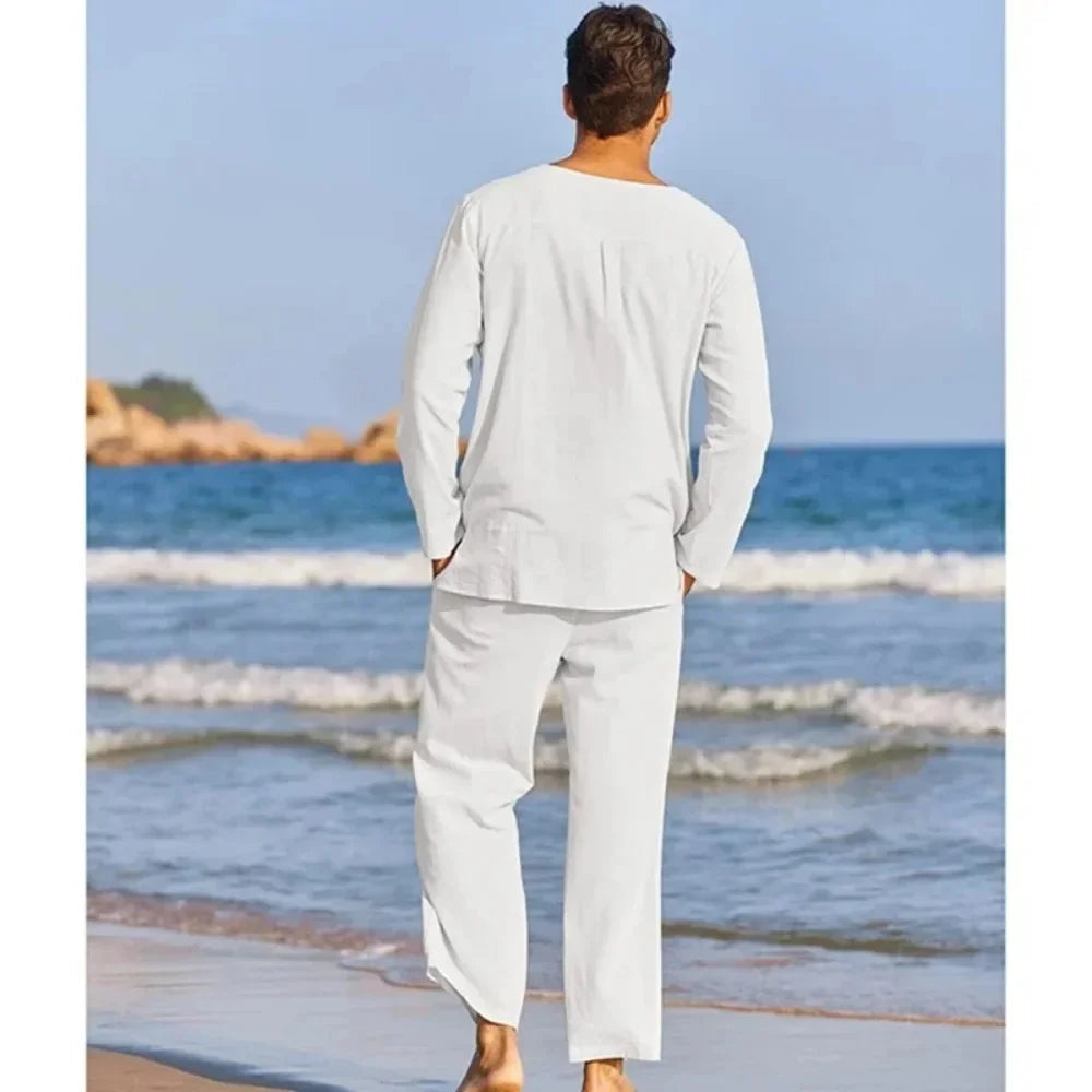 Casual Cotton Linen Two Piece Men Set - RAGIMA Emporium