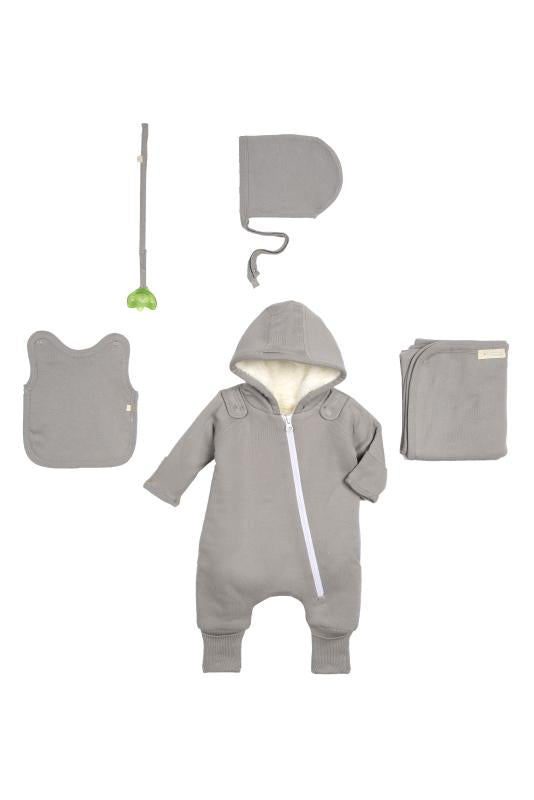 Smart Cuddly Jumpsuit + Bib - Gray - RAGIMA Emporium